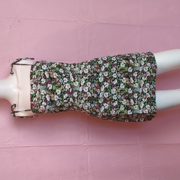 Nasty Gal Vibrant Floral Tie Straps Mini Slip Dress in Black Purple and Green - Picture 1 of 6